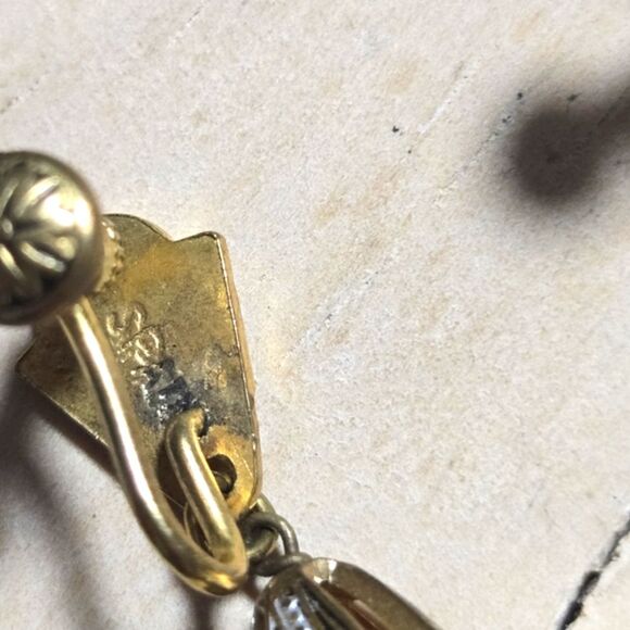 Vintage Damascene Pearl Dangle Earrings signed Spain Screw Back - Picture 6 of 7